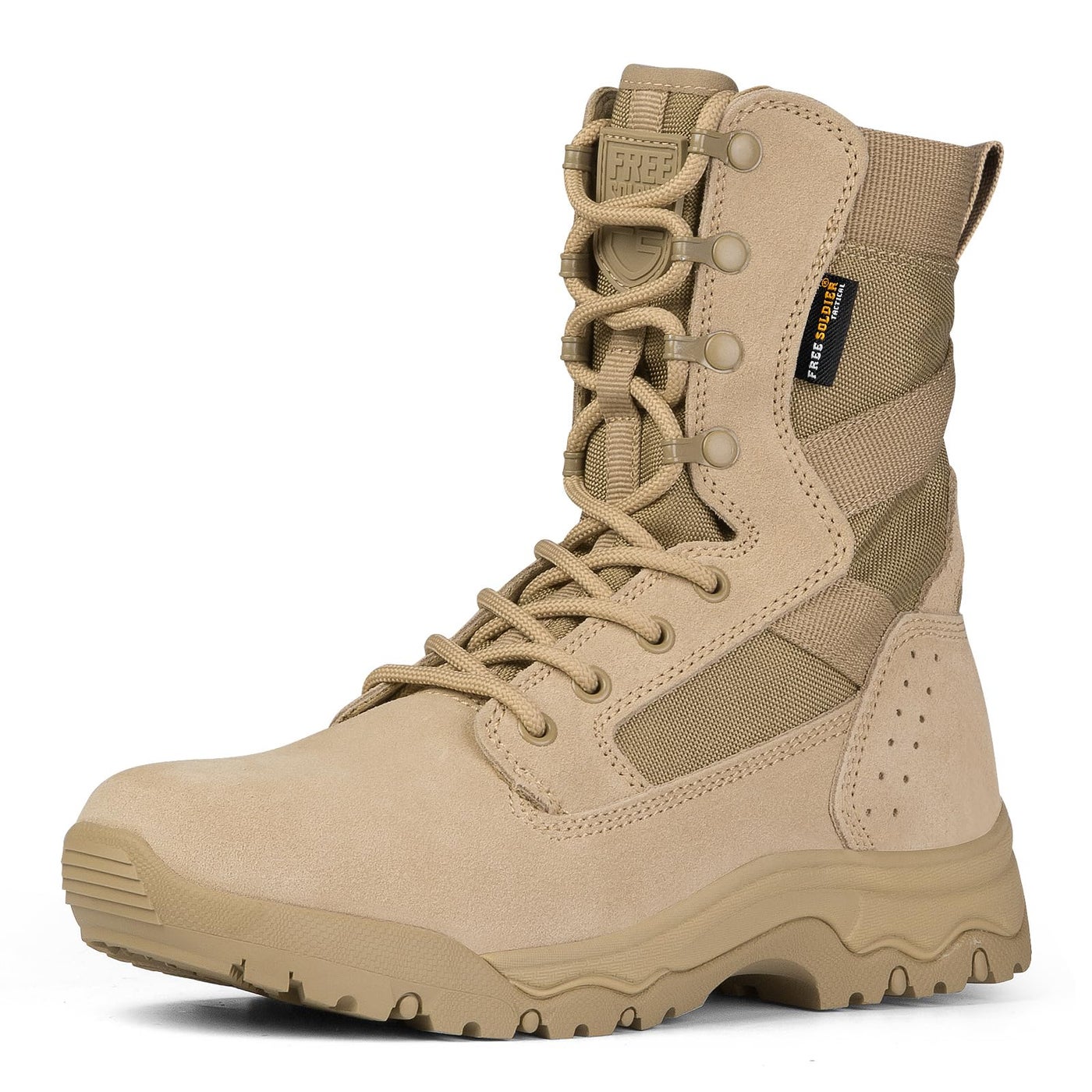 FREE SOLDIER Men's Work Tactical Boots 8 Inches Lightweight Combat Boots Durable Suede Leather Military Boot Desert Boot(Tan 10.5)